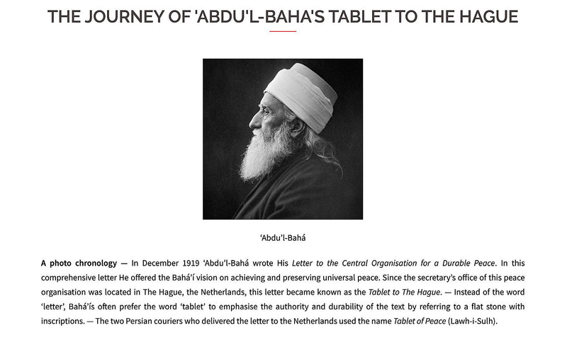 Journey of 'Abdu'l-Bahá's Tablet to the Hague